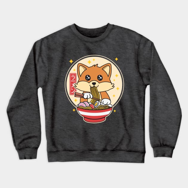 Cute Fox Eating Ramen Kawaii Japanese Food Crewneck Sweatshirt by Cuteness Klub